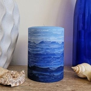 Blue Navy Dark Blue Ombre Beach Pillar Candle (Made to Order)